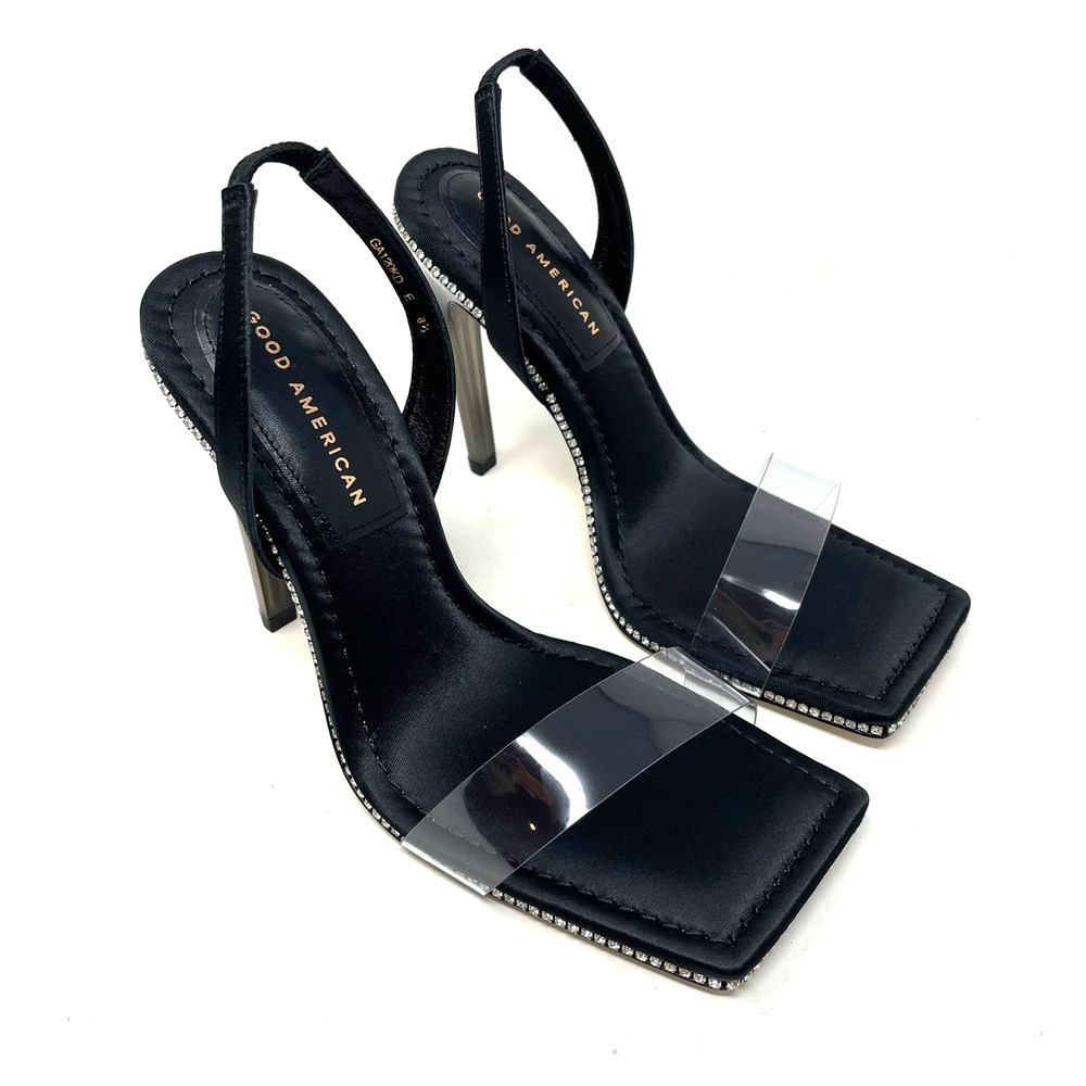 Good American Open Square Toe Heels Black Size 8.5 GA120KD-E‎